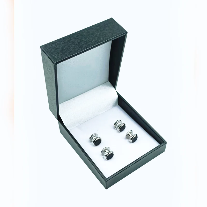 thumbnail image 2 of Men's Black & Silver Tuxedo Studs And Cufflinks Set - Stainless Steel Formal Shirt Buttons With Gift Box 2 of 9