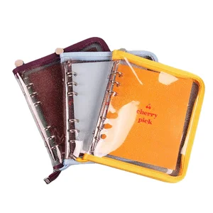 HUATONG Printed A5/A6 Binder 6 Ring Spiral Waterproof Leather Paper Transparent Soft PVC Zipper Lined Blank Notebook Loose Leaf