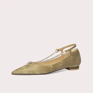 Lily Wei Gilded Color Pointed Toe Flat Heel Slingback Sandals French Style Glitter Crystal Summer Pointed Shoes Party Wedding