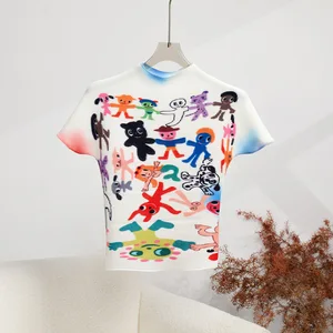Miyake Pleated Graffiti Print T-shirt Unique Summer Women's Fashion Trendy Streetwear Short Sleeve Tee