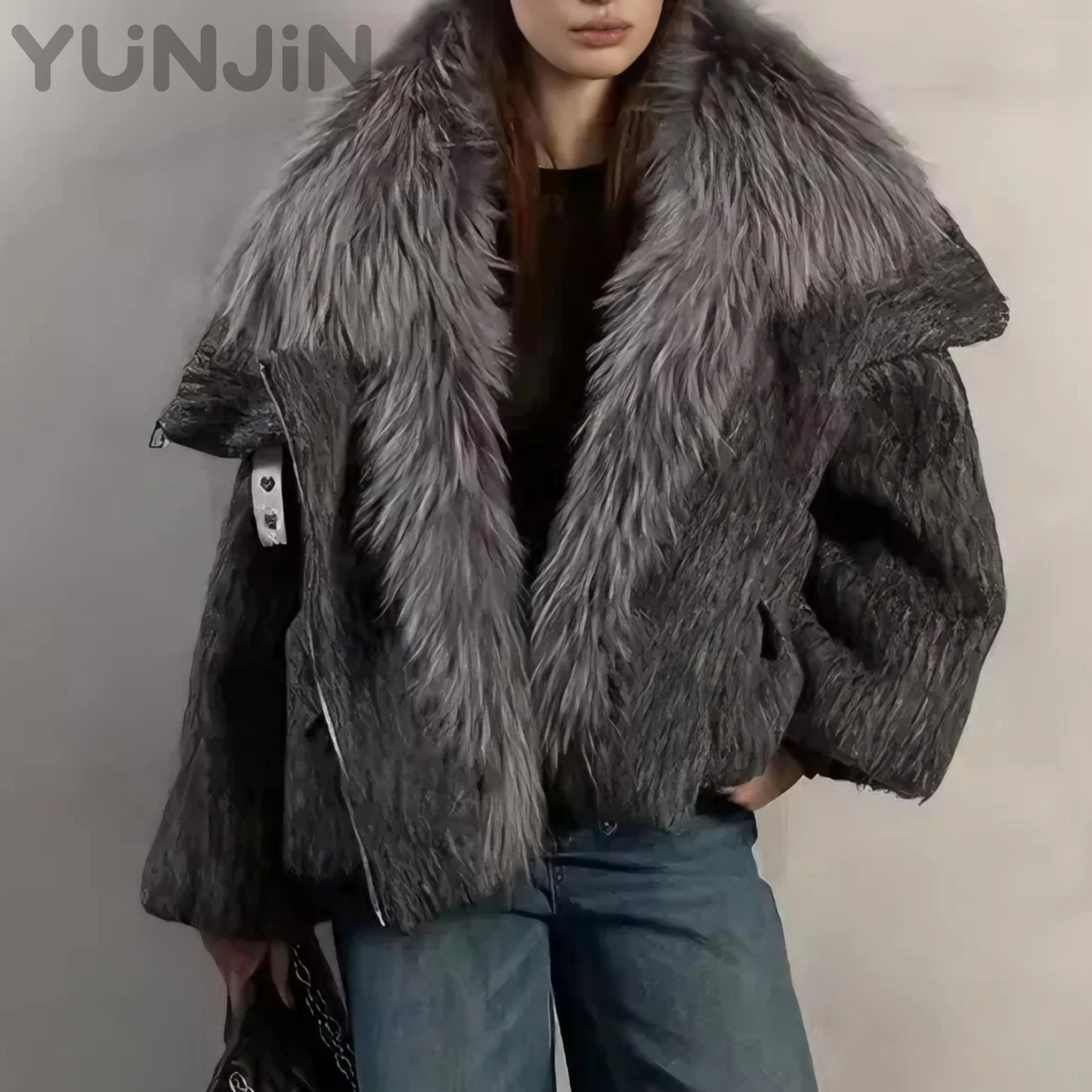 Premium 2025AW Women Luxury Fox Fur White Goose