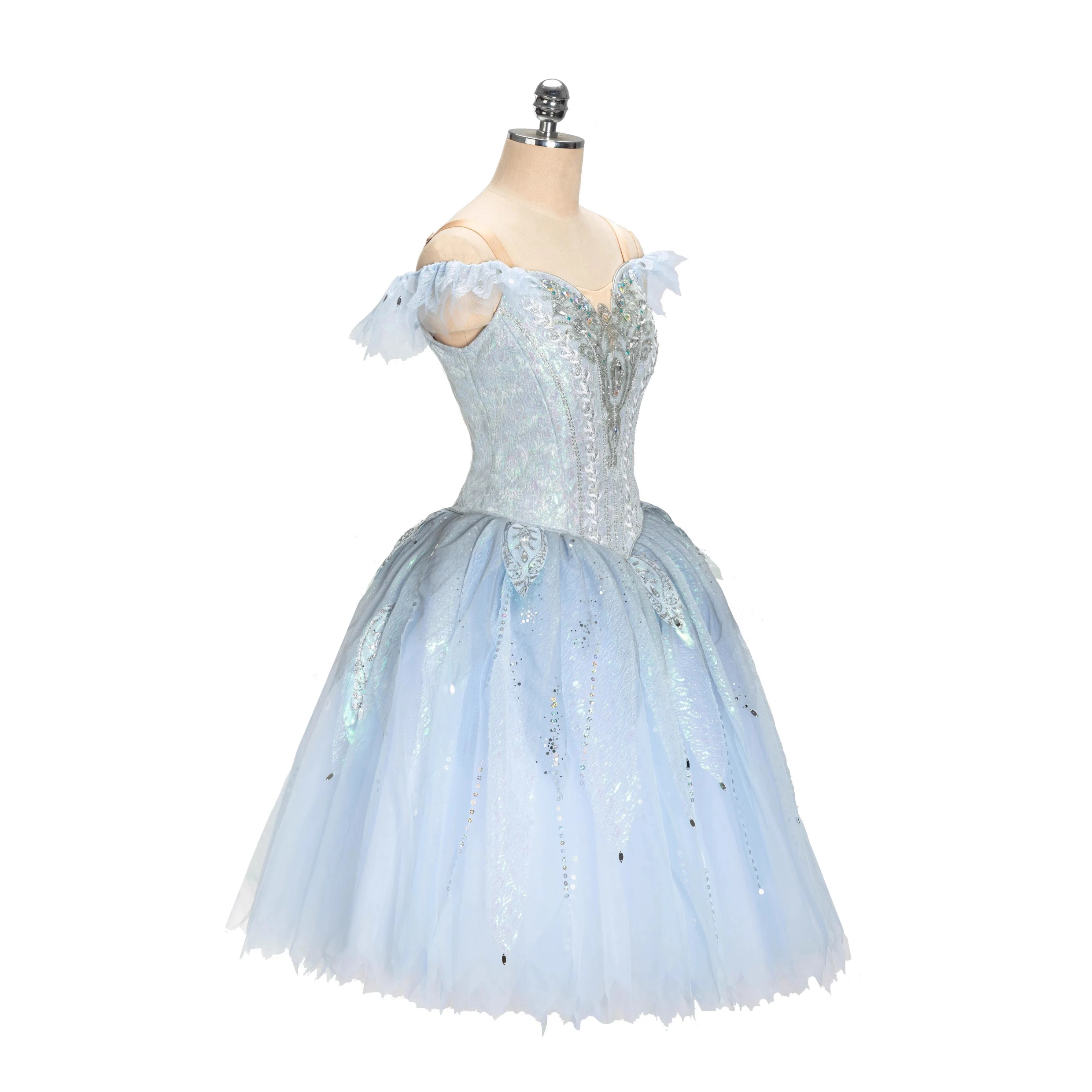 Professional Ballet Dress Silver Fairy Long Tutu for Children Competition and Performance Variation for Dance Stage Wear Professional Ballet Dress Silver Fairy Long Tutu for Children Competition and Performance Variation for Dance Stage Wear