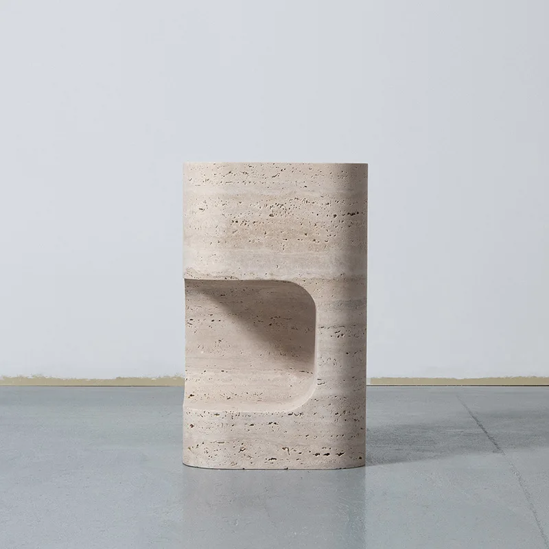 Hotel Villa Storage Column Display Stand Nordic Model House Natural Cave Stone Side Table Designer Travertine