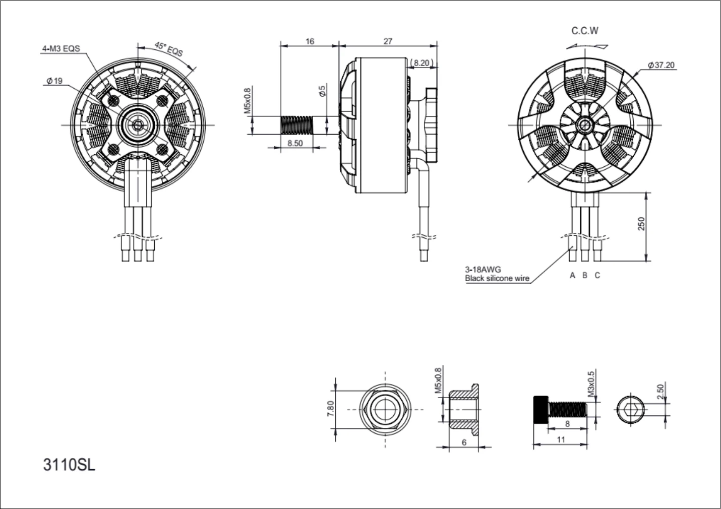 [�˾���ũ] 30418005 [Hobbywing] XRotor 3110 900KV �귯������ ���� - 4~6S �Է�, 8~9��ġ ���ӻ�� 1