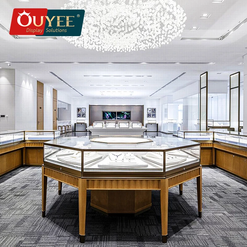 Custom Made Fashion Silver Jewellery Accessories Wooden Wall Glass Cabinet  Jewelry Display Case Jewelry Showcases