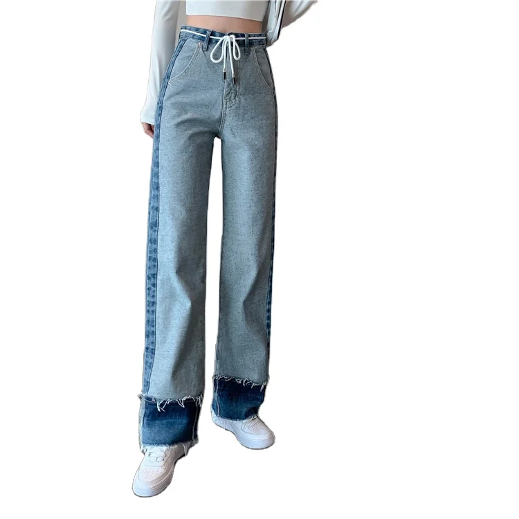 Pantalones Rectos De Estilo Coreano Para Mujer,Pantalón Holgado De Cintura  Alta De Talla Grande Y Mm,Con Borde Crudo,Jeans De Primer Amor,Trendwoans -  Buy Camisa Y Pantalones Lindo Conjunto,Perezoso Pantalones,Pantalones  Cortos De Pez