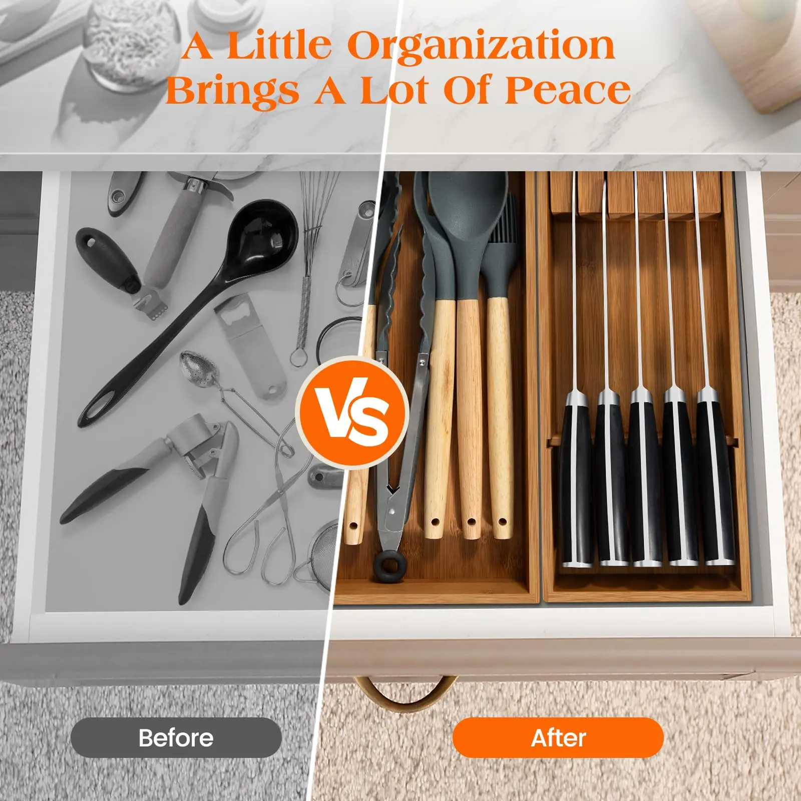 product bamboo drawer organizer 4 piece set carbonized non slip extra deep kitchen cutlery utensil storage tray silverware knife holder-6