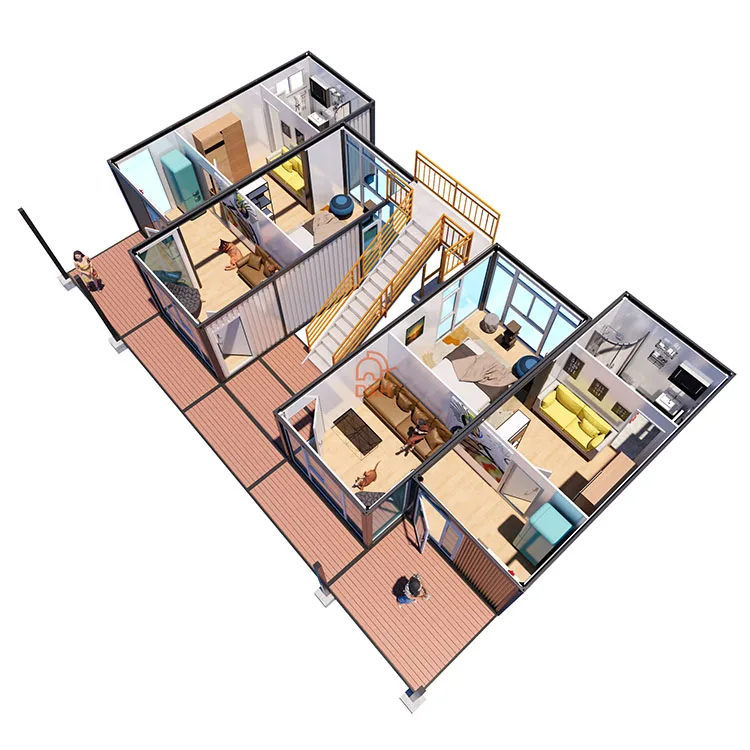 Factory Eps Sandwich Panel Prefab Modular Shipping Container Home Modern 2 Story Shipping Container House Villa with Sloped Roof