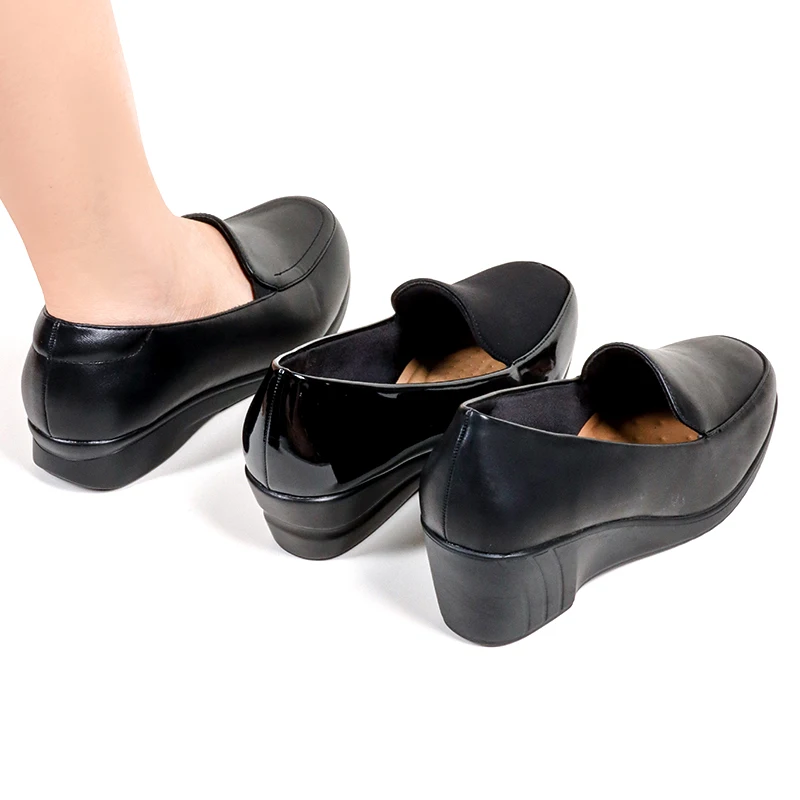2023 Comfortable Women Round Toe Wedge Heel Pumps Arch Support Solid
