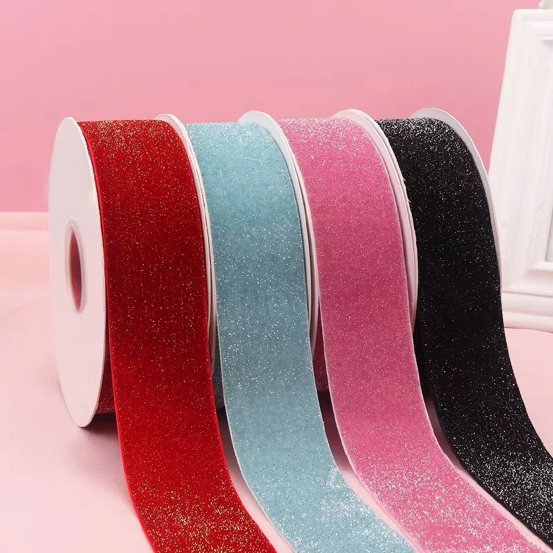 Glitter Star Dot Velvet Flocking Ribbon New Year Wedding Decoration ...