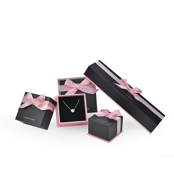 2022 Wholesale Kraft Black Pink Paper Jewelry Sweet Gift Boxes with Ribbon