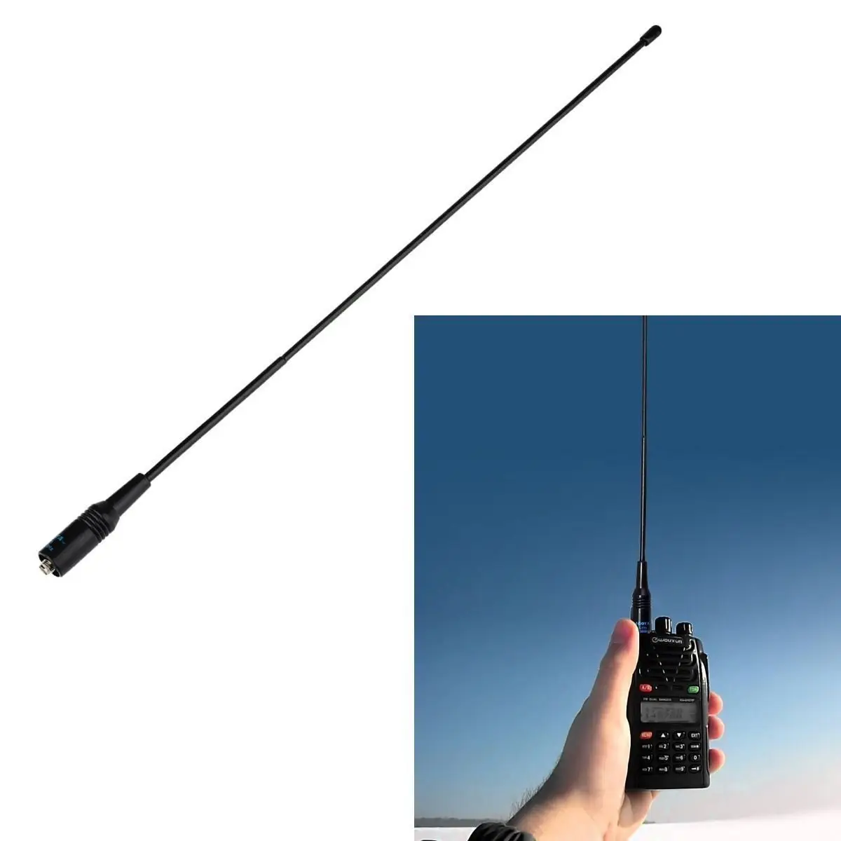 Antenna Ricetrasmittente Superbat SMA Maschio 39cm VHF/UHF 144/430MHz 3,2dBi, Morbida Per Yaesu Vertex TYT Wouxun Retevis - copertina