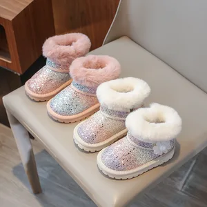 Children's Winter Fashion Princess Non-slip Slip-on Soft Warm Shoes Girl Glitter Snow Boots