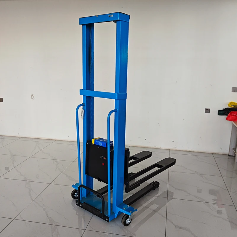 Self Loading Lift Stacker With Remote Control 0.5 Ton 1 Ton Self Lifting Stacker Crane Pallet Fork Lift Machinery