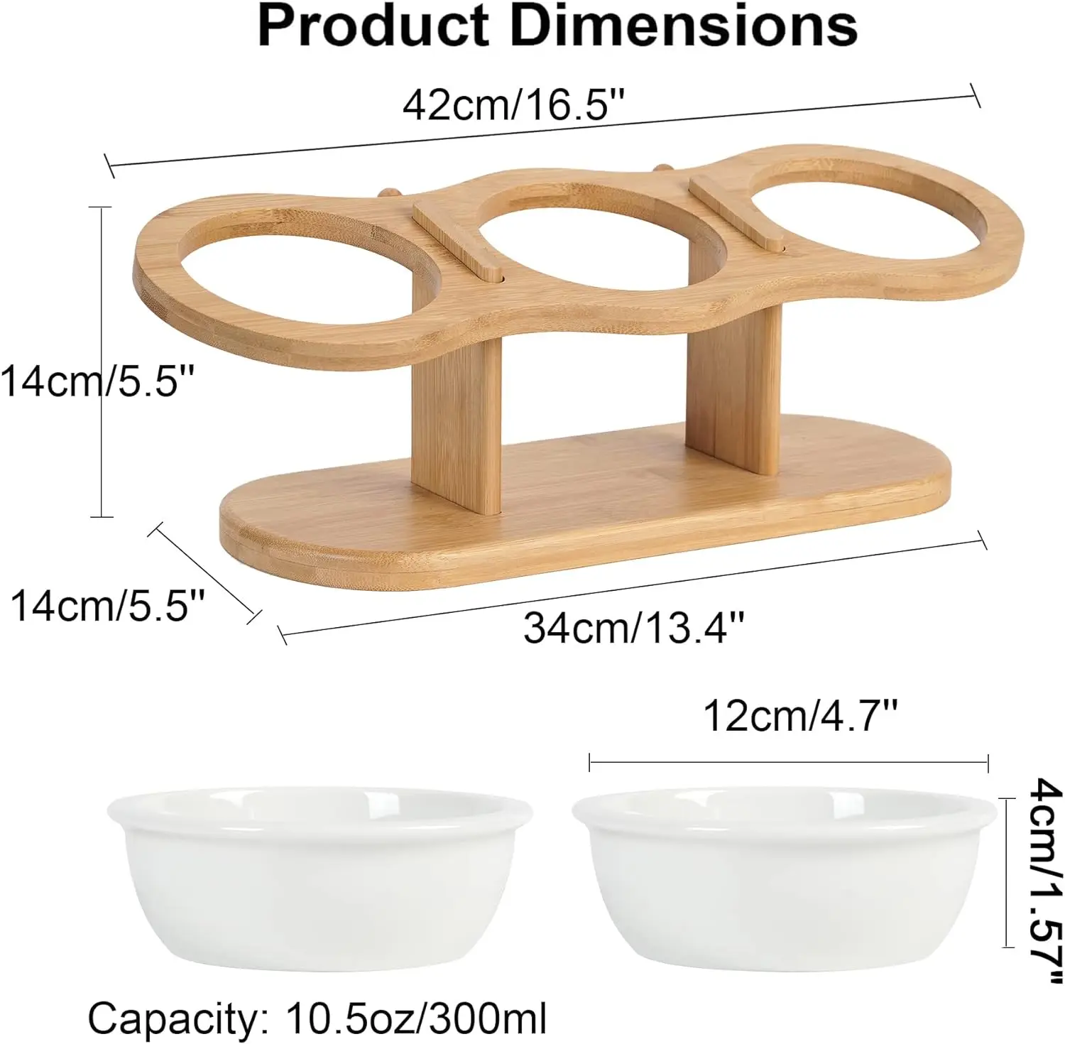 product custom pet bowl stand adjustable bamboo elevated cat and dog bowl stand 3 height raised pet feeder for food and water storage-1