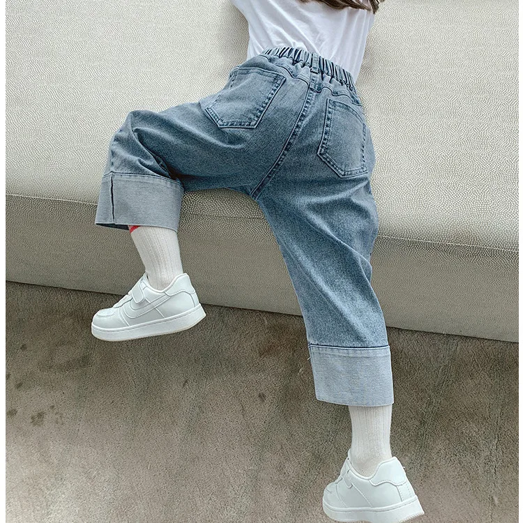 Spring Summer Girls High Waist Jeans Blue Slim Fit Denim Material For Girls  Trousers Pants Teenagers Clothes For Girls 12 Y - Kids Jeans - AliExpress