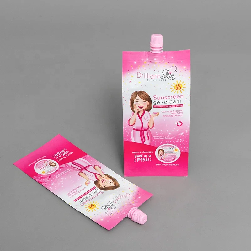 Custom Logo Small Packaging Sample Liquid Facial Face Cream Spout Pouch Sachet for Cosmetic