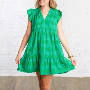 Green Cotton Gauze Mini Dress A-line Emily Dress
