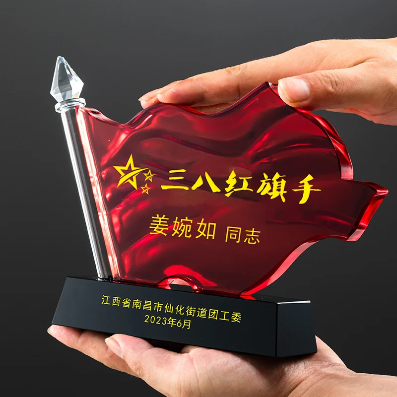 Factory wholesale custom new crystal trophy Red flag style factory