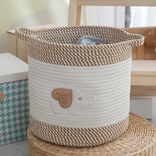 Modern Elephant Design Storage Basket with Cotton Rope Woven Home Finishing Clothes Organization for Dirty Clothes Basket