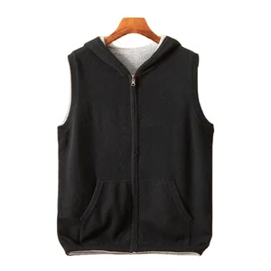 Customizable Men's Pure Cashmere Knitted Zipper Hoodie Double-Sided Hooded Winter Cardigan Casual Thickening Warm Vest