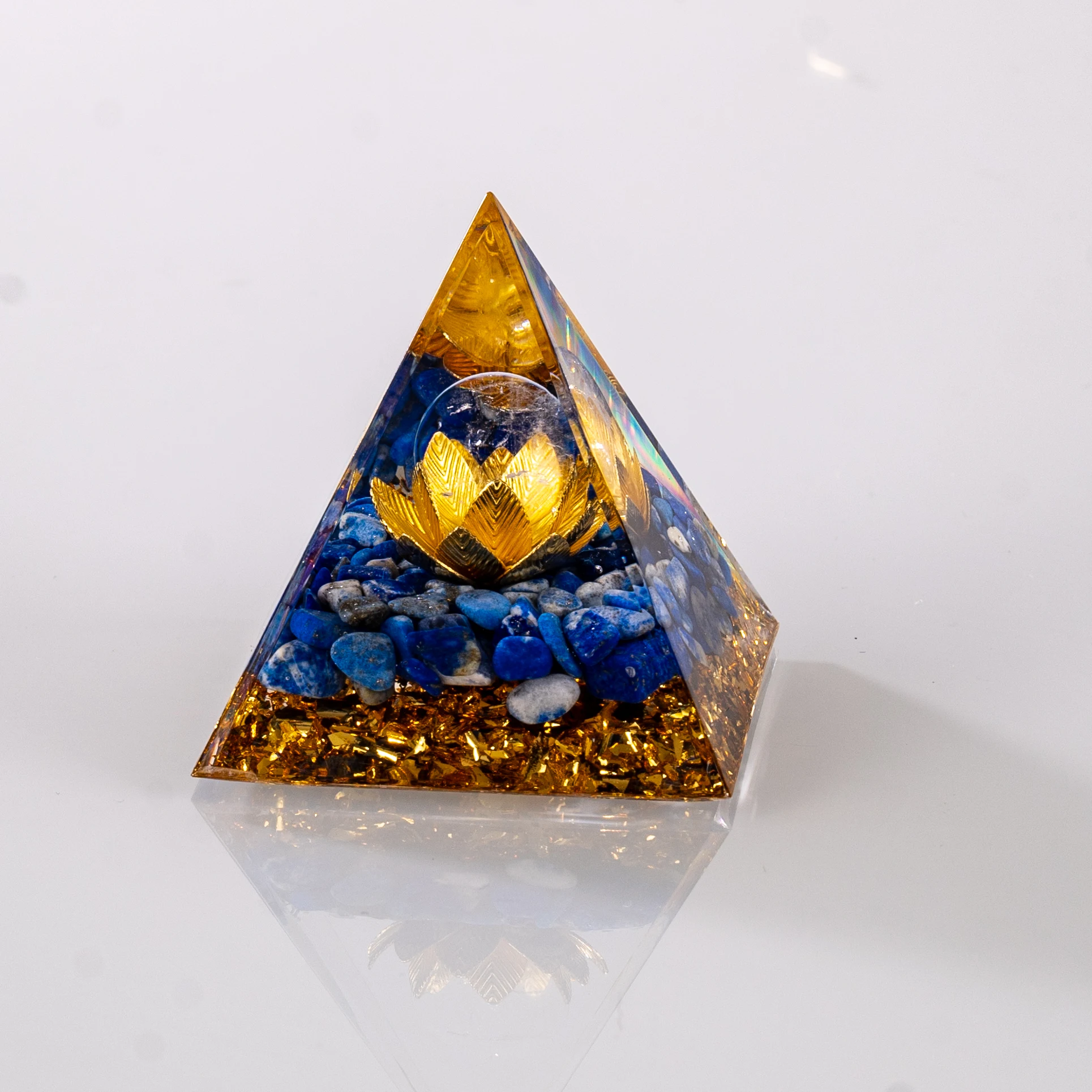 Hot Sale Crystal Energy Pyramid Figurine New Home Office Desktop Decoration Honor Themed Drip Gum Resin Craft Healing Broken details