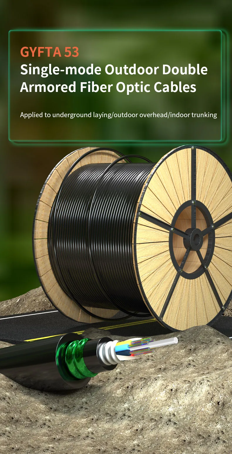 GYFTA53 Double Armored Fiber Optic Cable with 2-288 Cores Loose Tube Stranded Design for Direct Burial Applications