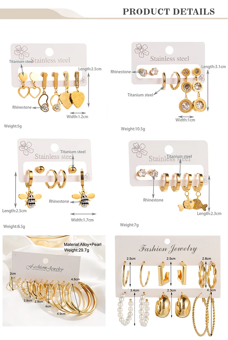 Custom Trendy Luxury Fashion Stud Hoop Earrings Set 14k 18k Gold Plated ...