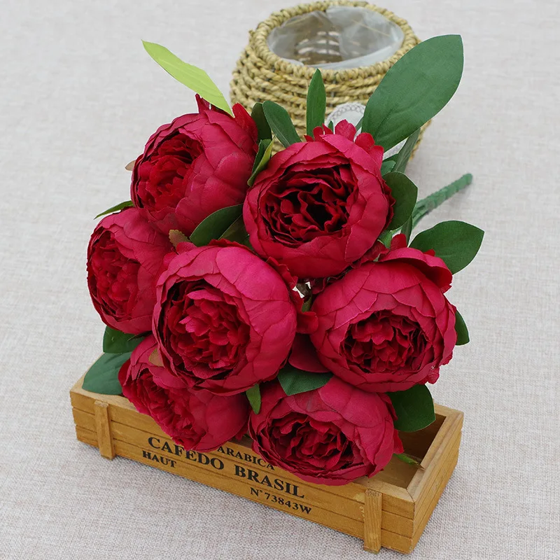 High Quality 7 Heads Peonies Bushes Artificial Silk Flower Peony