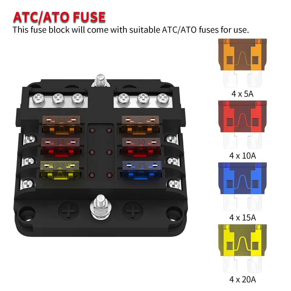 6way Dc 12v Fuse Holder Led Warning Indicator 6 Circuit Fuse Block Box
