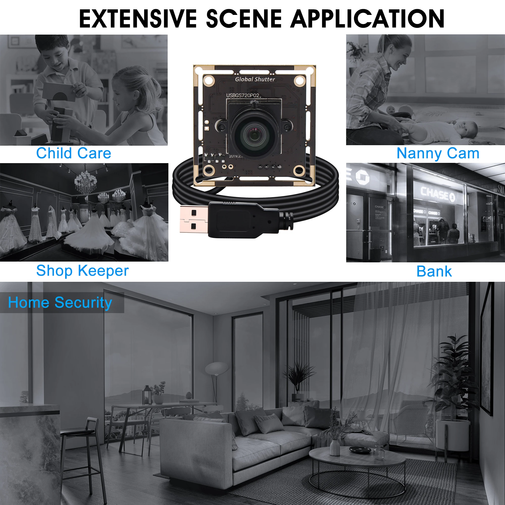 ELP No Distortion Lens USB Camera Global Shutter 1280X720p 60fps Free Driver Plug and Play USB Web Camera
