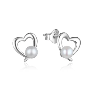 925 Rhodium Plated Sterling Silver Freshwater Cultured Stud Heart Shape Pearl Stud Earrings