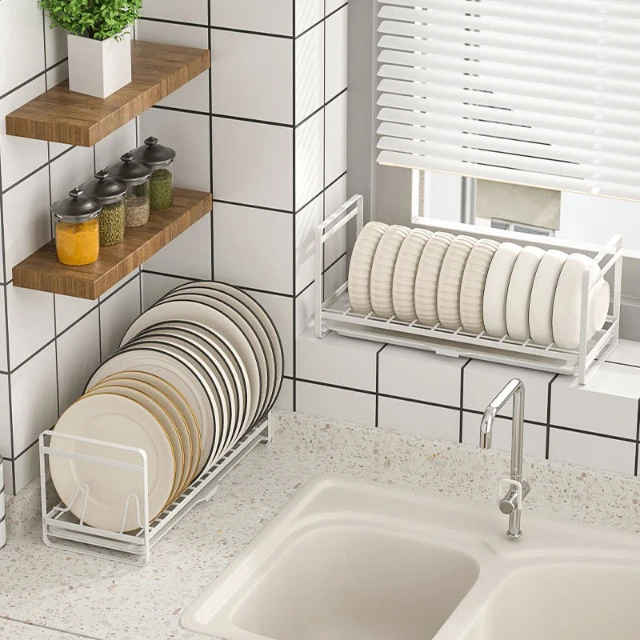 Scolapiatti A 2 Ripiani In Acciaio – 41,9x24,9 Cm, Con Portaposate E Vassoio Antigoccia, Per Cucina