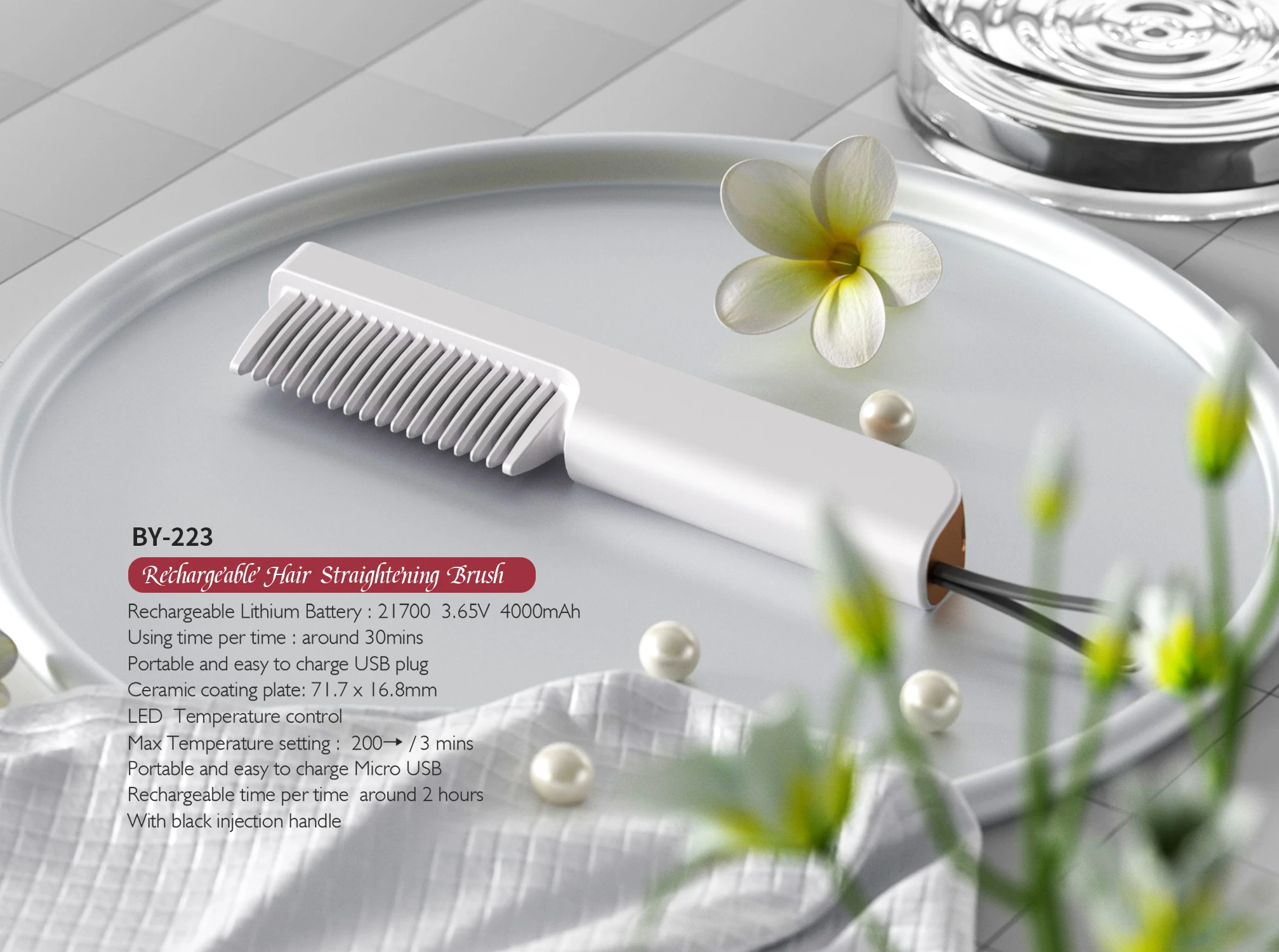 New Led Display Carry-On Usb Charging Cordless Portable Hair Straightener Brush With Lanyard Anti-Scald Design