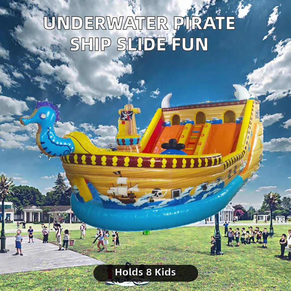 Pirate Ship Inflatable Slide PVC Funhouse Castle for Commercial Outdoor ...