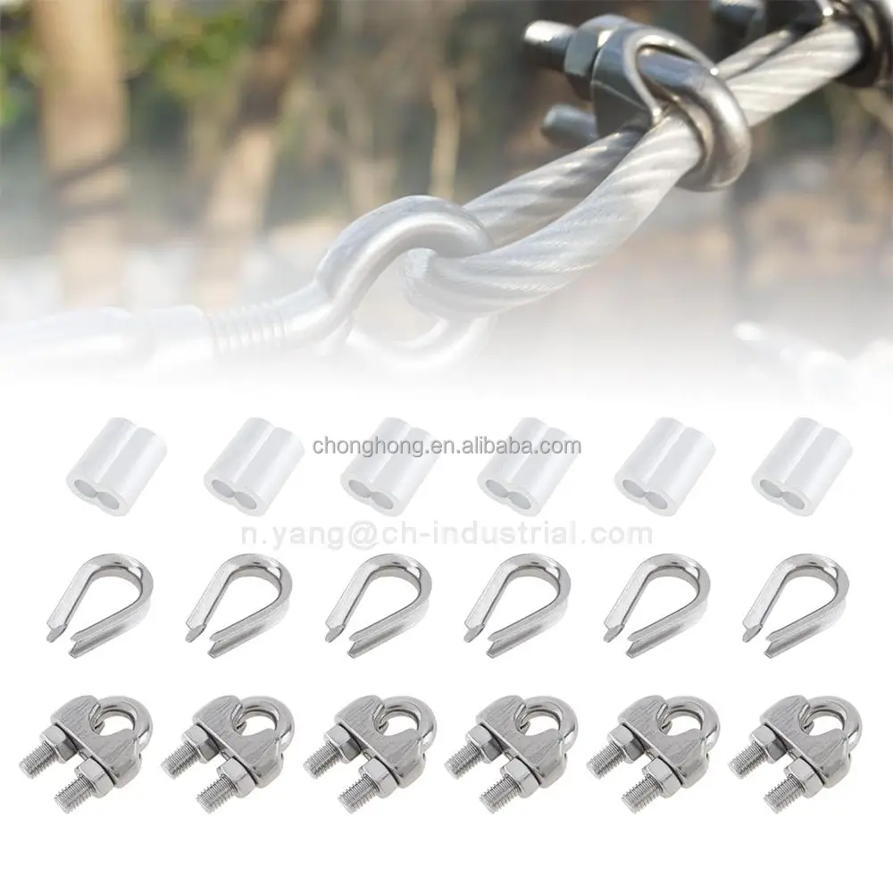 Cable Wire Rope Connectors 304 Stainless Steel Wire Rope Fittings Cable Clip Clamp Silver Thimble ...