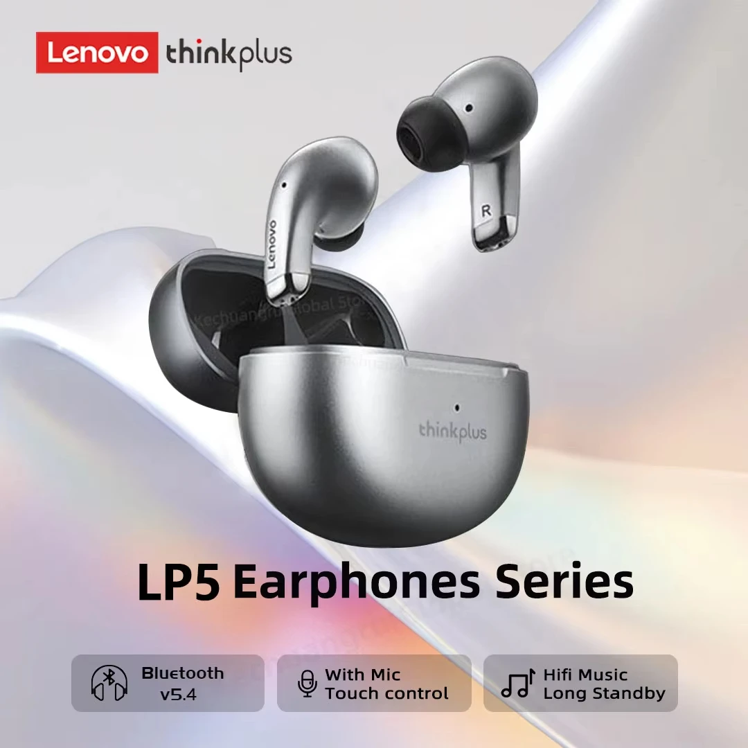 Écouteurs Bluetooth Lenovo LP5 Pro – Sans Fil, Argenté, Autonomie Longue, Parfaits Pour Le Sport
