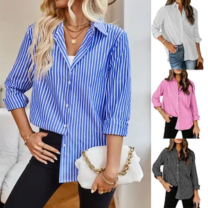 Women's Casual Striped Female Loose Long-Sleeved Blouse Shirt