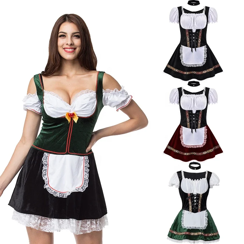 Taverne De Bière Bavaroise Traditionnelle Pour Femmes Wench Serveuse Bar Maid Costume Allemand Oktoberfest Dirndl Robe Adultes Party Cosplay