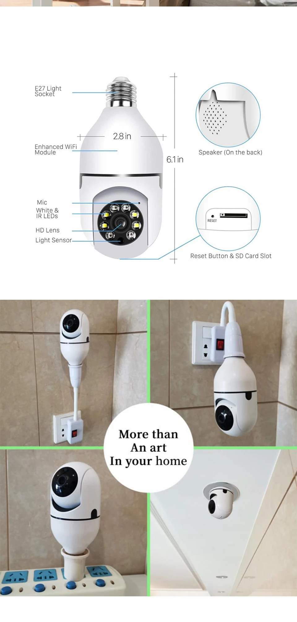 360 Panoramic Tuya Bombillo Camara De Seguridad Cctv Smart Home ...