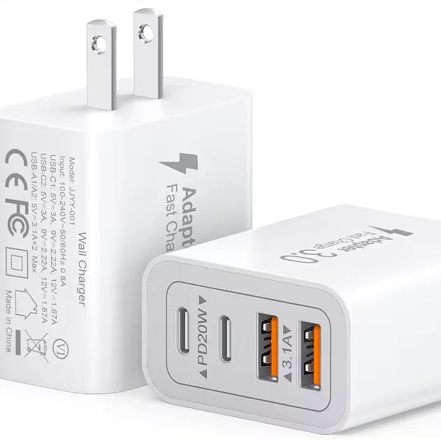 40W USB C Charger Block 2 Pack 4 Port Type C Fast Charging Brick Dual PD QC Wall Plug Adapter Compatible for Phone 11 12 13 14