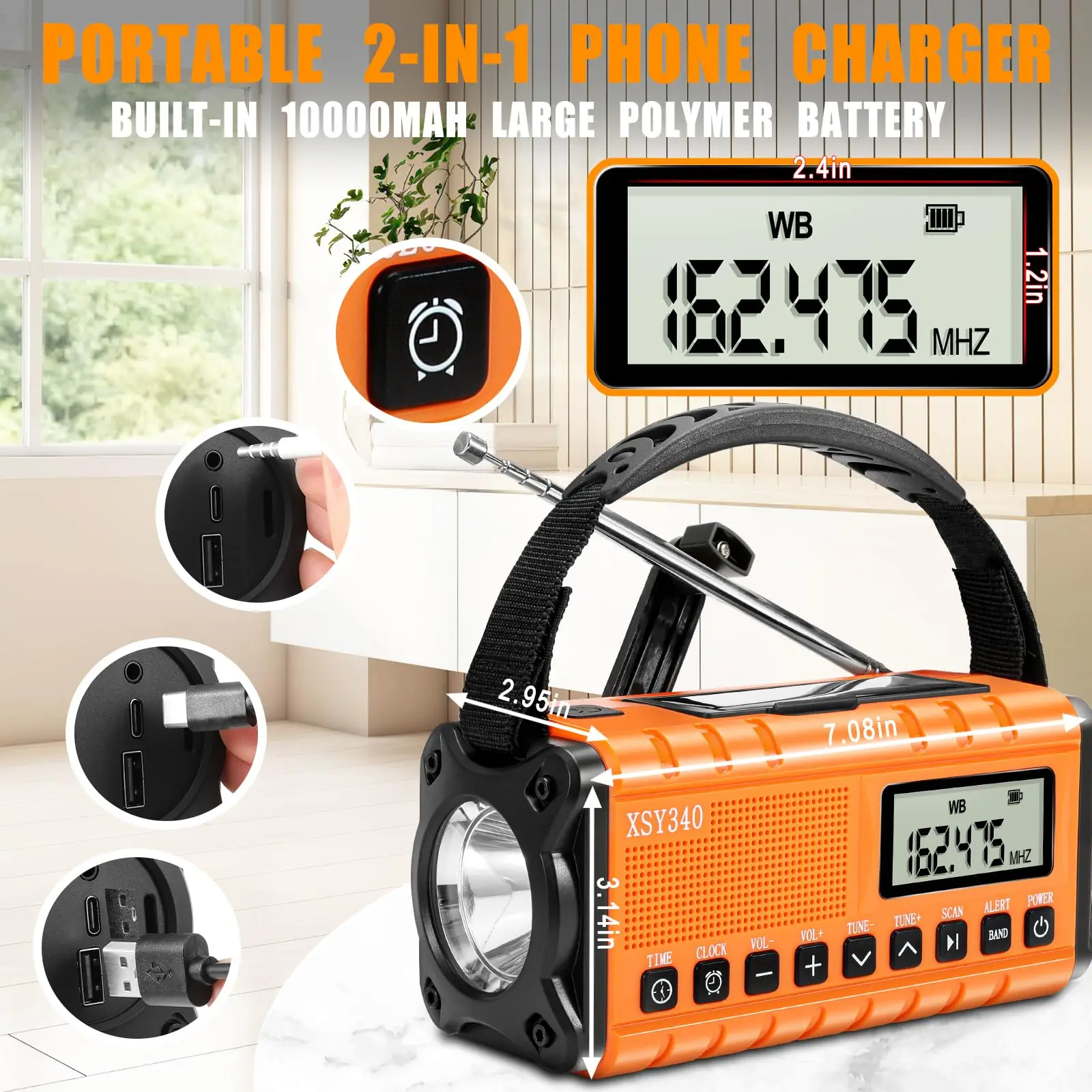 Portable 10000mAh Large Capacity Solar Dynamo Hand Crank Radio with Reading Light New Emergency Radio and Flashlight Function