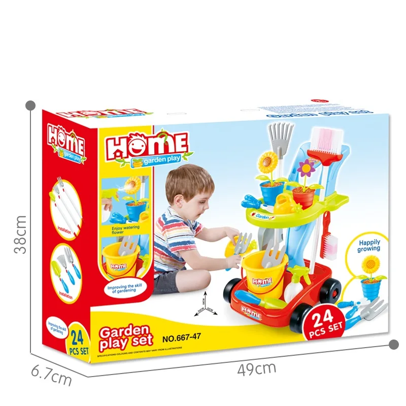 Набор для уборки сада, притворяясь, что он играет с растущими растениями, разбрызгиватель, ведро для полива, семейные интерактивные садовые игрушки