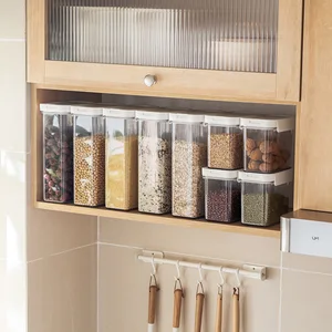 Modern Design Plastic Wood Storage Jar Sealed Food Storage Container for Grains Kitchen Snacks Refrigerator Storage Box