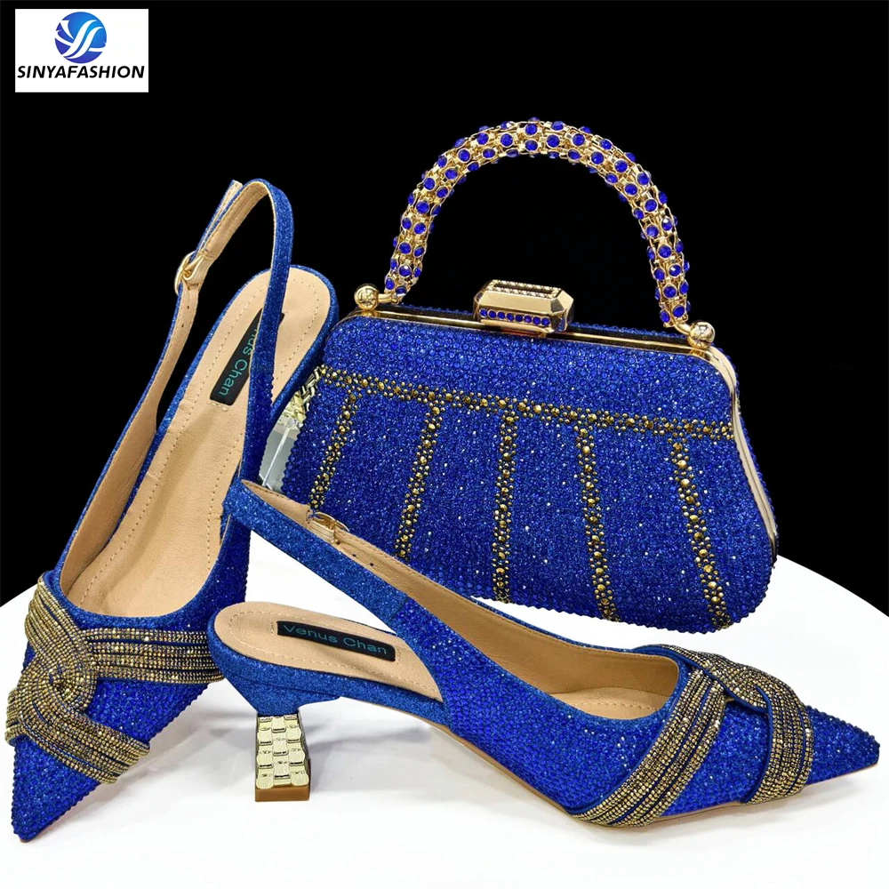 Sinya New Style Stones Italian Shoes Bag Set High Heel Party Women Shoe  Matching Bag Set