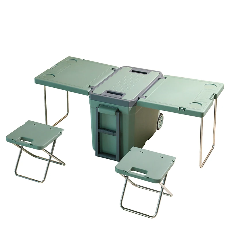 Compact Outdoor Cooler Box Set: 32L with Table, Chairs, and Wheels for Picnic Adventures