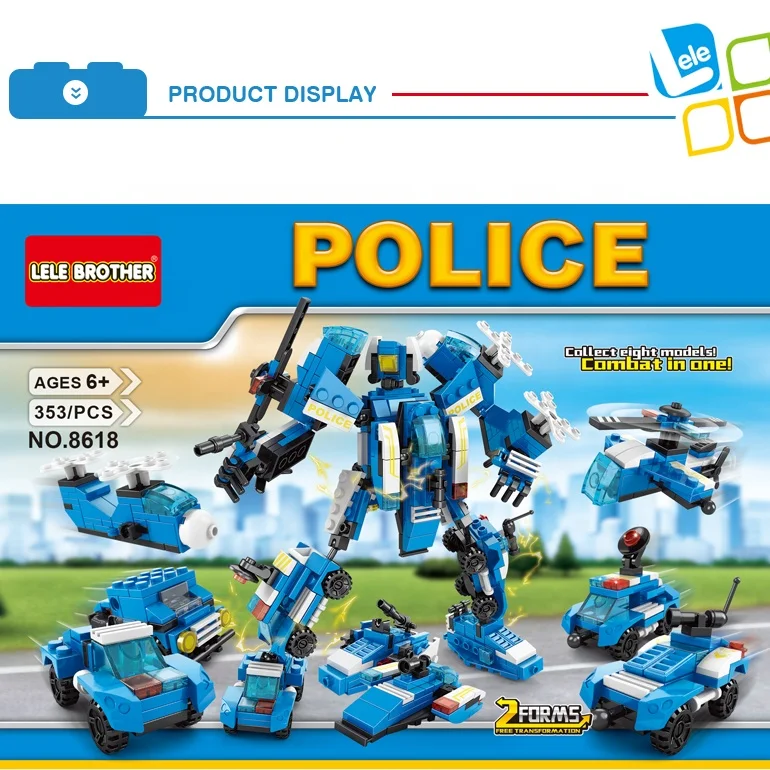 Factory Custom Packing City Police Building Block Robot Transform Helicopter Blocks Kids Educational Toy