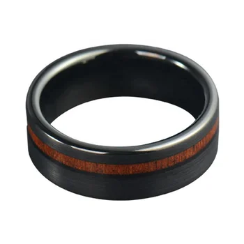 Black Enamel Stainless Steel Men's Fashion Wood Ring