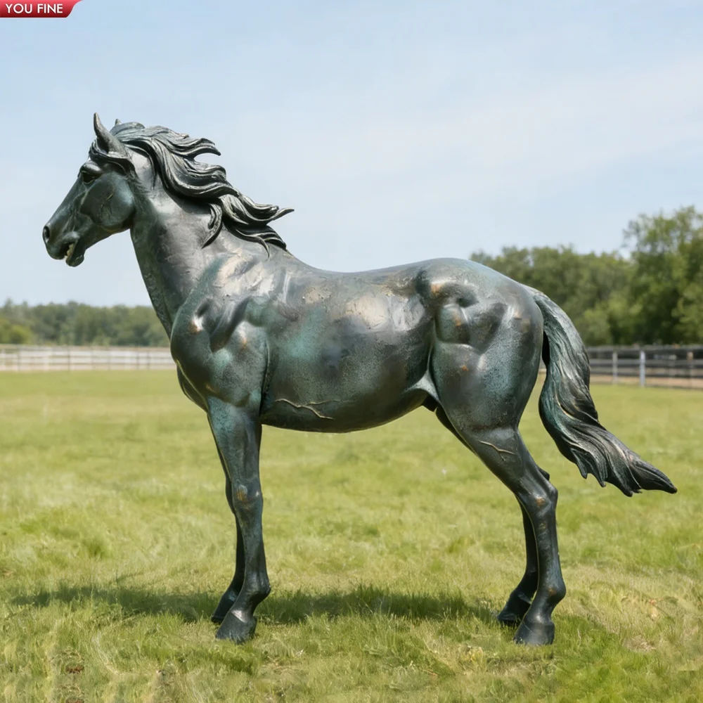 YOUFINE Bronze Rearing Horse Sculpture Dynamic Outdoor Decor for Garden Villa Plaza