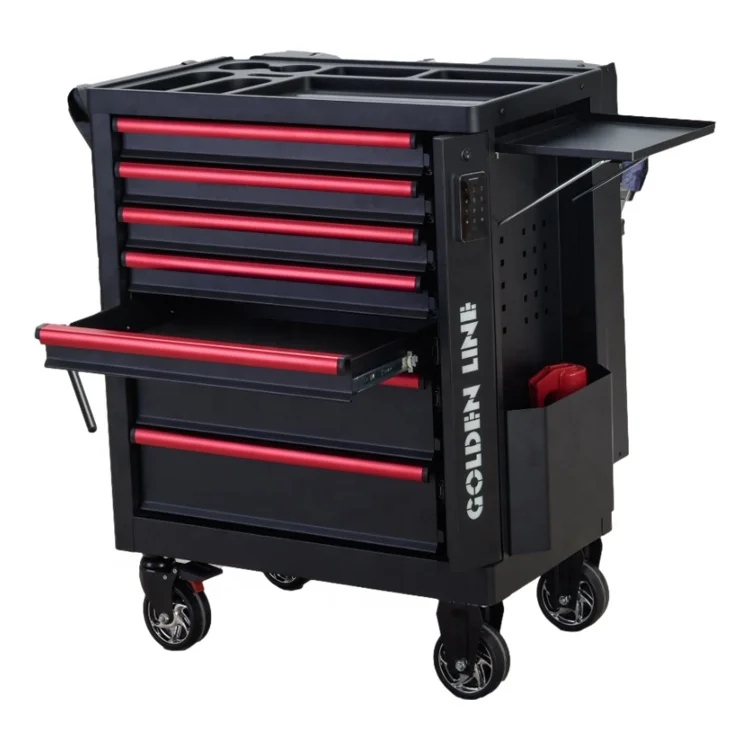Digital Lock Tool Cabinet Tool Trolley With Side Tray and Bluetooth Speaker